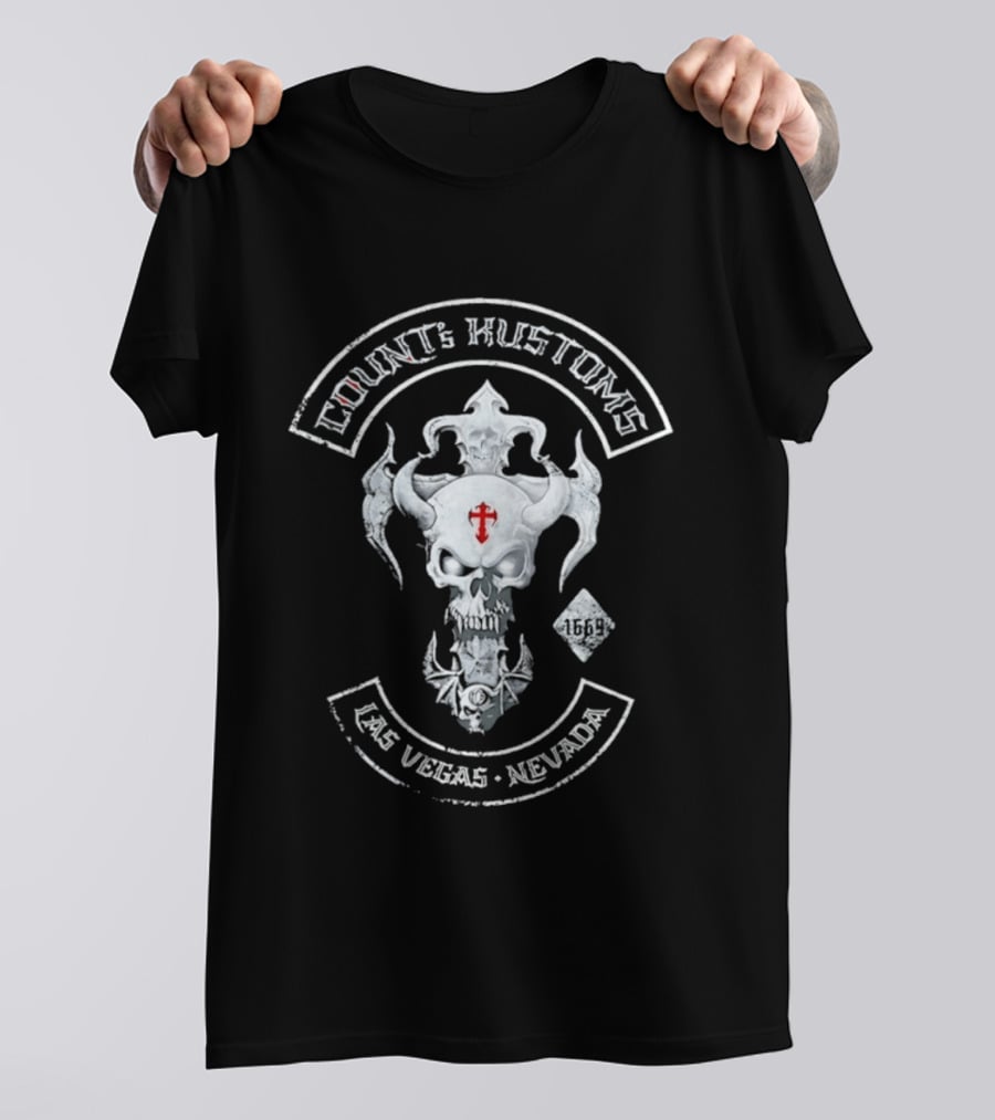 Count's Kustoms Las Vegas Nevada Skull With Cross 1669 T-Shirt