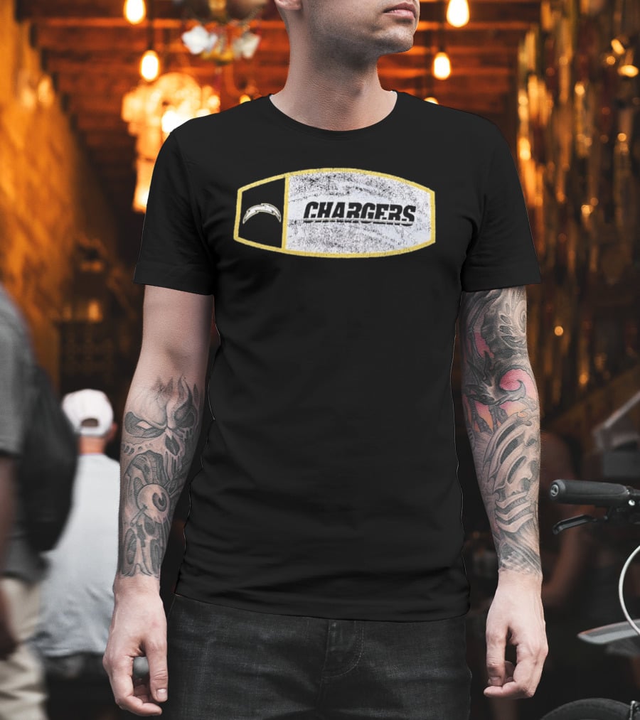 Los Angeles Chargers Distressed Look With Iconic Bolt Border T-Shirt