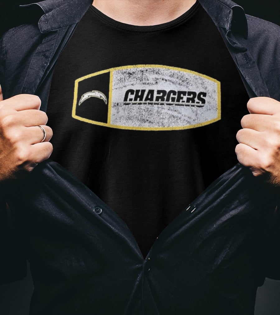 Los Angeles Chargers Distressed Look With Iconic Bolt Border T-Shirt