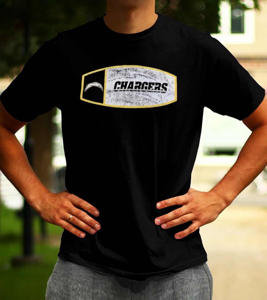 Los Angeles Chargers Distressed Look With Iconic Bolt Border T-Shirt