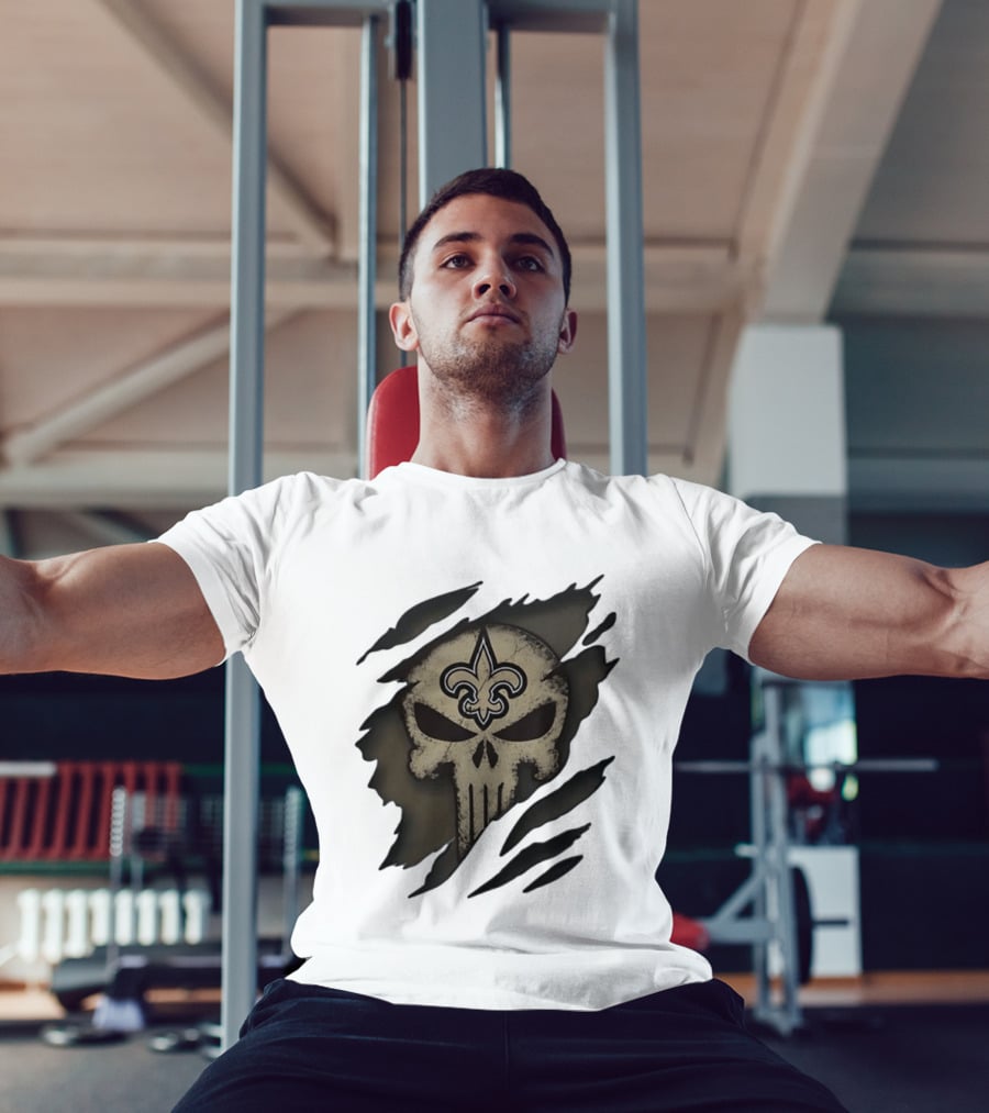 New Orleans Saints Punisher Skull Fleur De Lis Collaboration T-Shirt