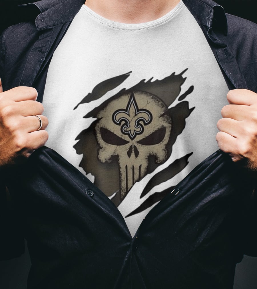 New Orleans Saints Punisher Skull Fleur De Lis Collaboration T-Shirt