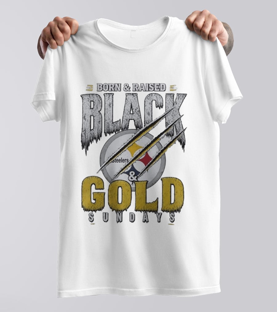 Born And Raised Pittsburgh Steelers Black Gold Sundays T-Shirt