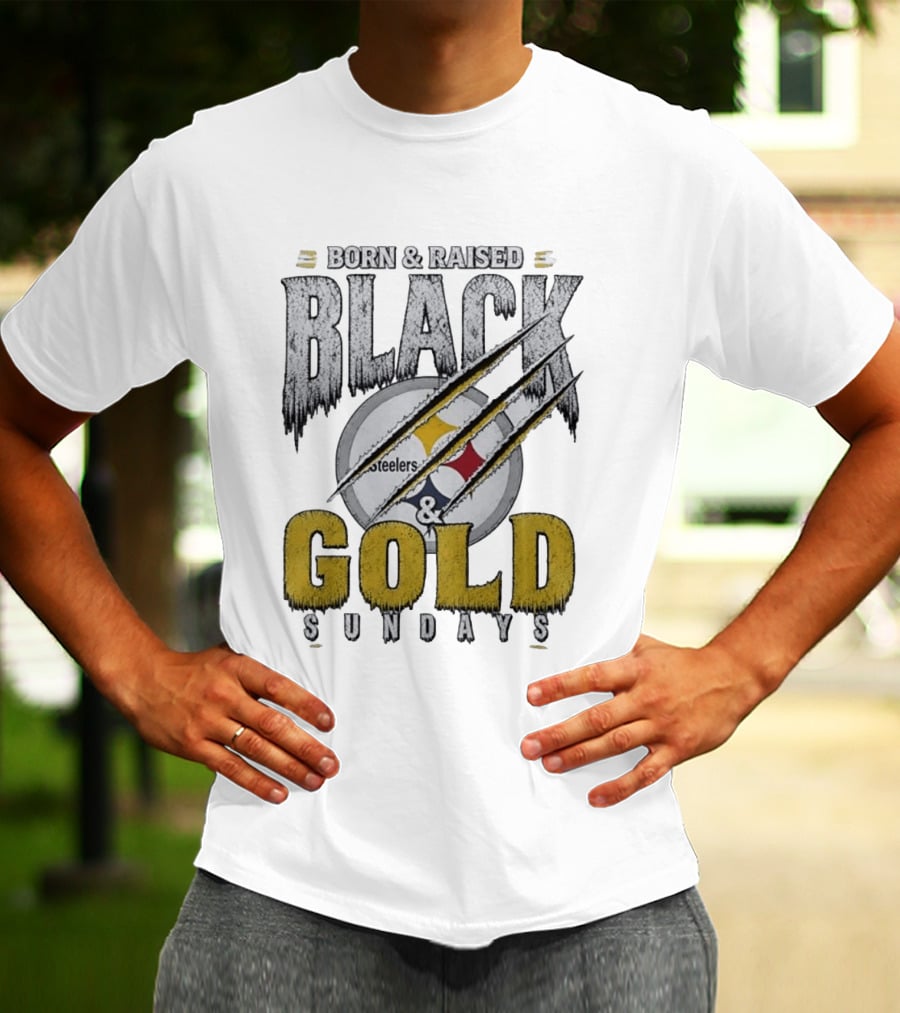 Born And Raised Pittsburgh Steelers Black Gold Sundays T-Shirt