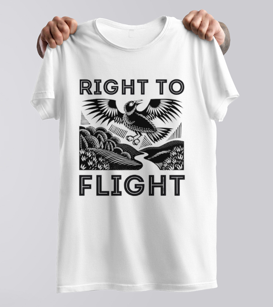 Right To Flight Raven Bird Nature Linocut T-Shirt