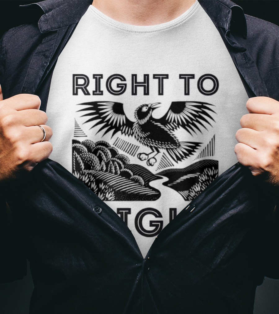Right To Flight Raven Bird Nature Linocut T-Shirt