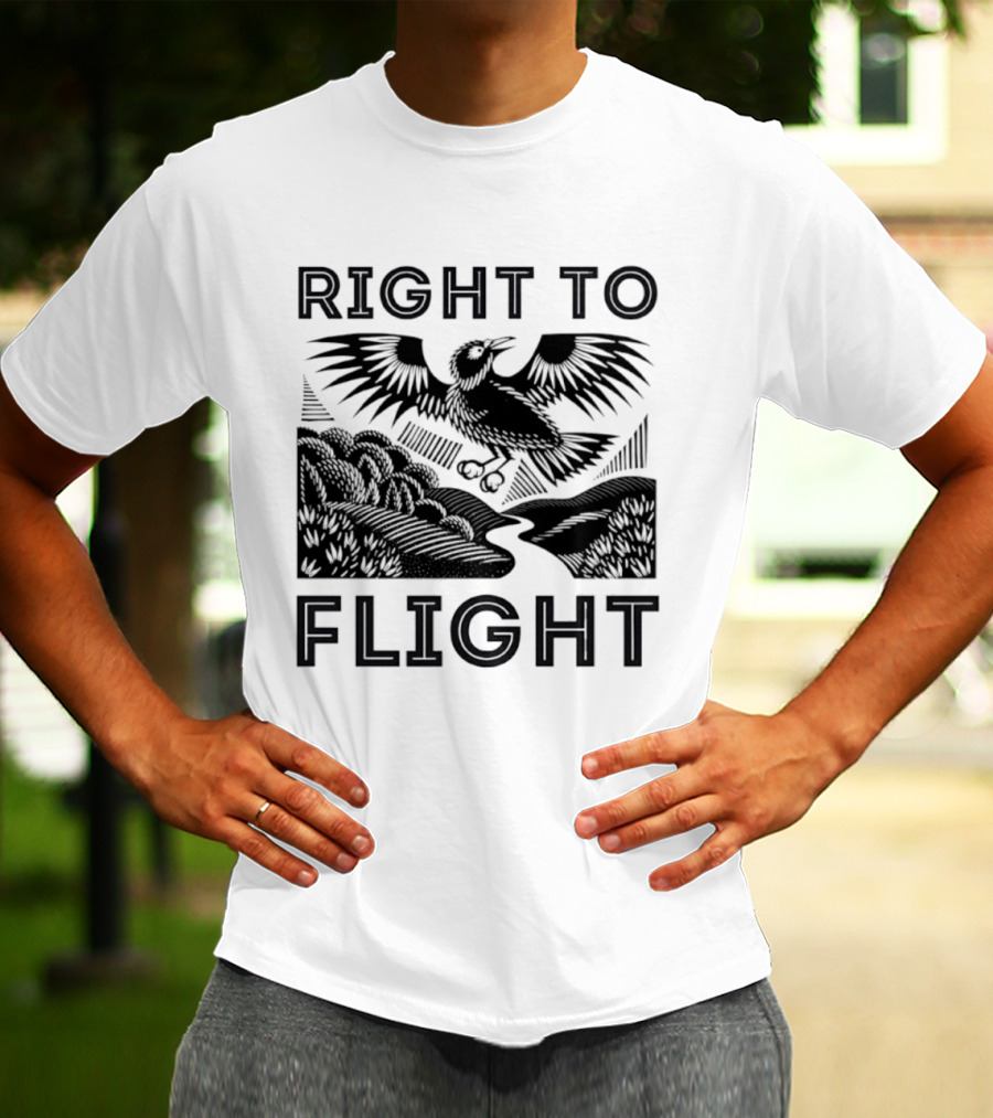 Right To Flight Raven Bird Nature Linocut T-Shirt