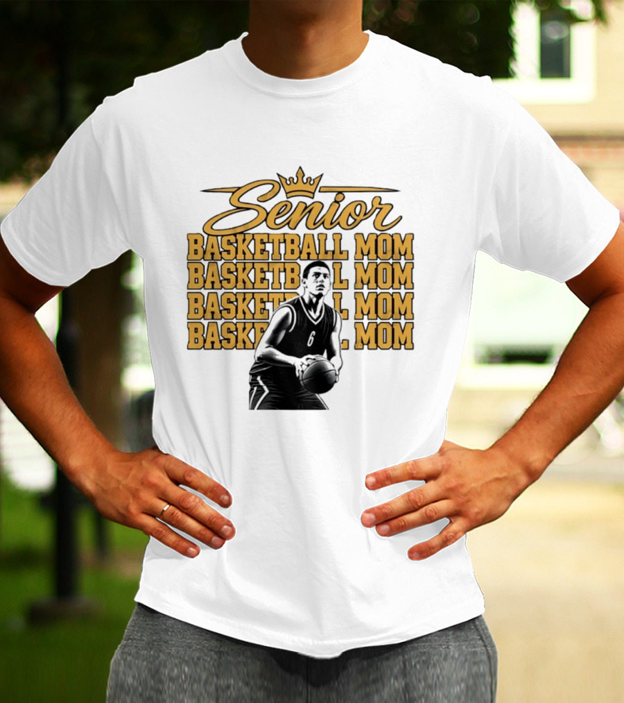 Senior Basketball Mom With Player Silhouette And Crown T-Shirt