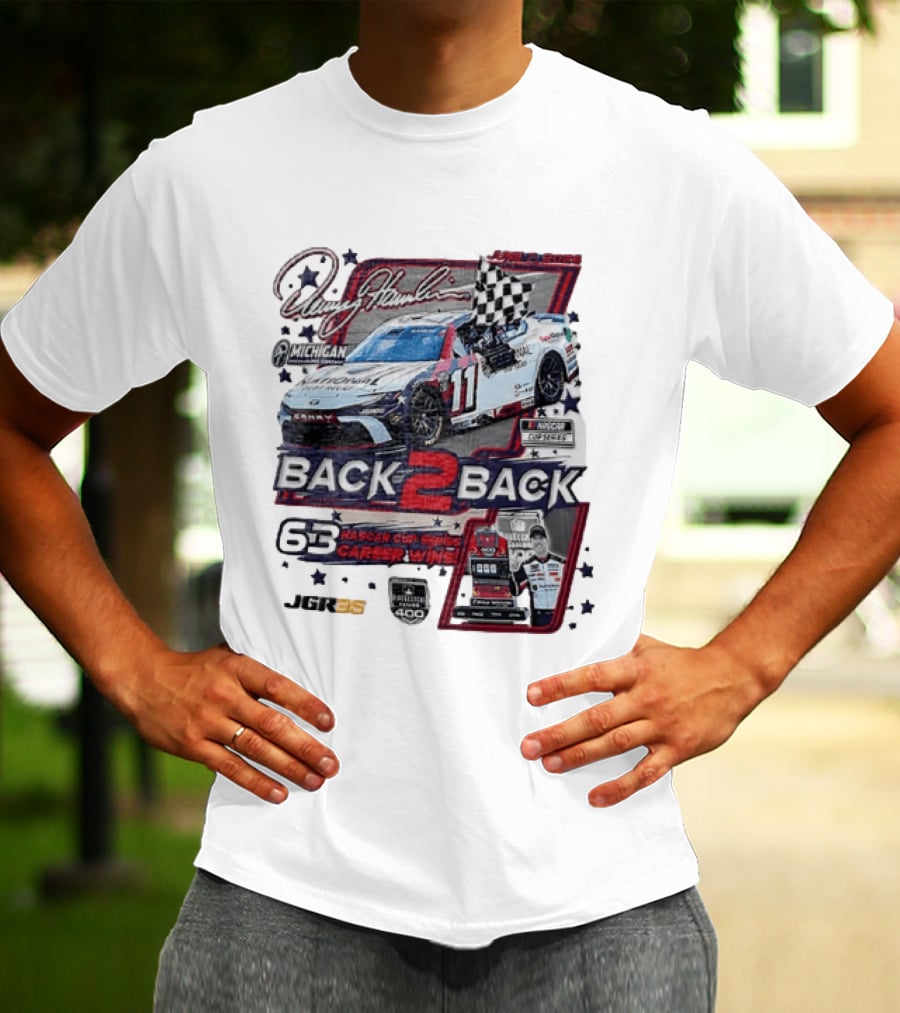 Denny Hamlin 60 NASCAR Cup Series Career Wins Back 2 Back Joe Gibbs Racing Michigan International Speedway NASCAR Cup Series Firekeepers Casino 400 T-Shirt