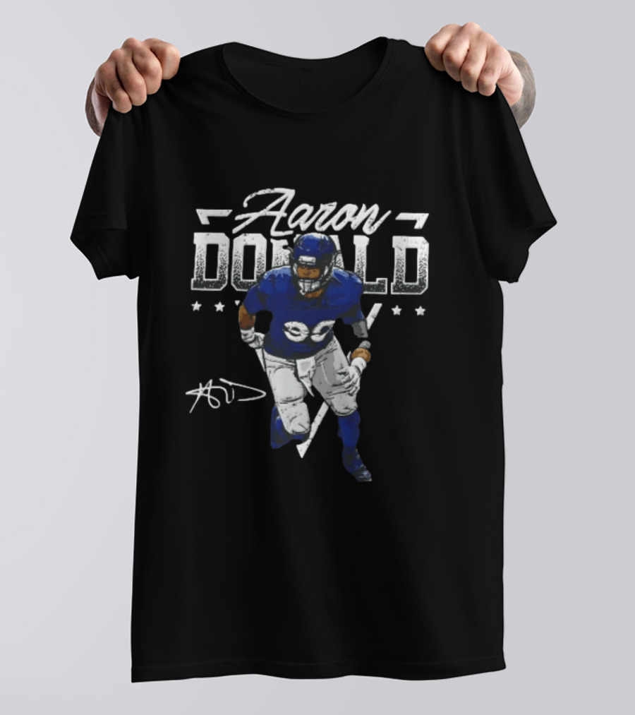 Aaron Donald Halftone Distressed Stars Player Photo T-Shirt
