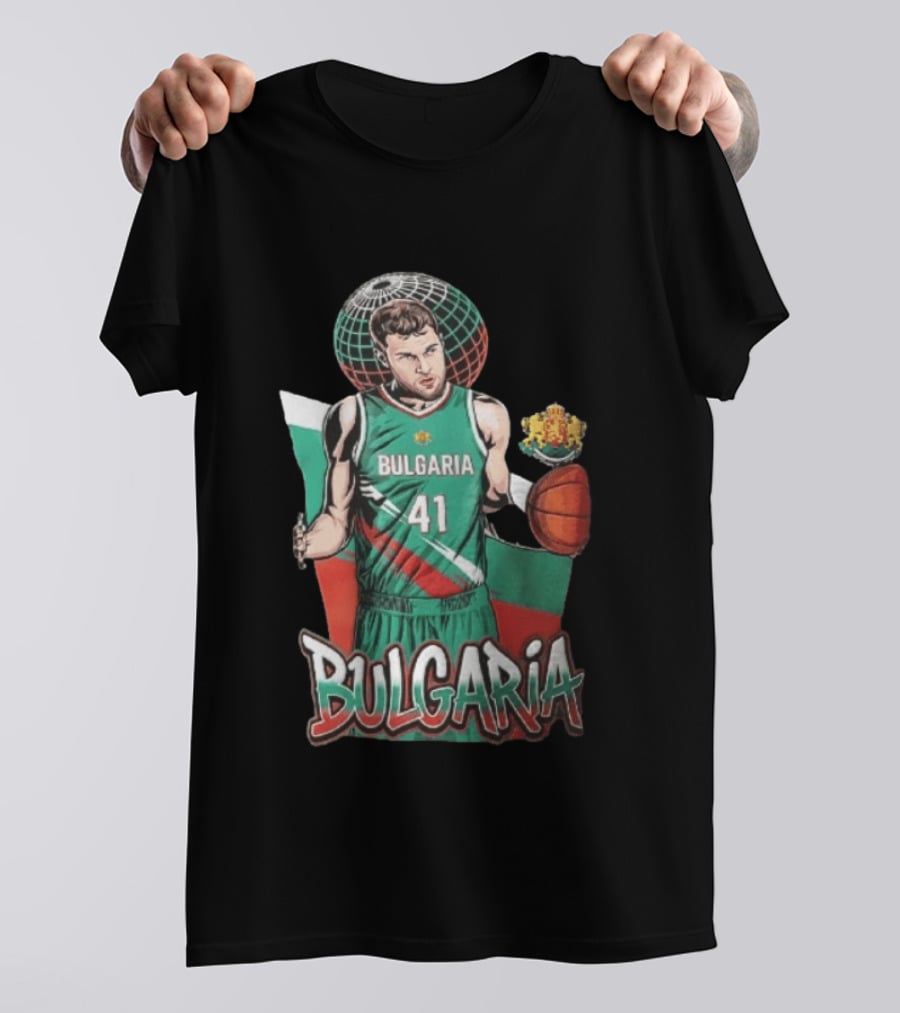Bulgaria 41 Basketball Player Caricature Holding Ball Globe T-Shirt