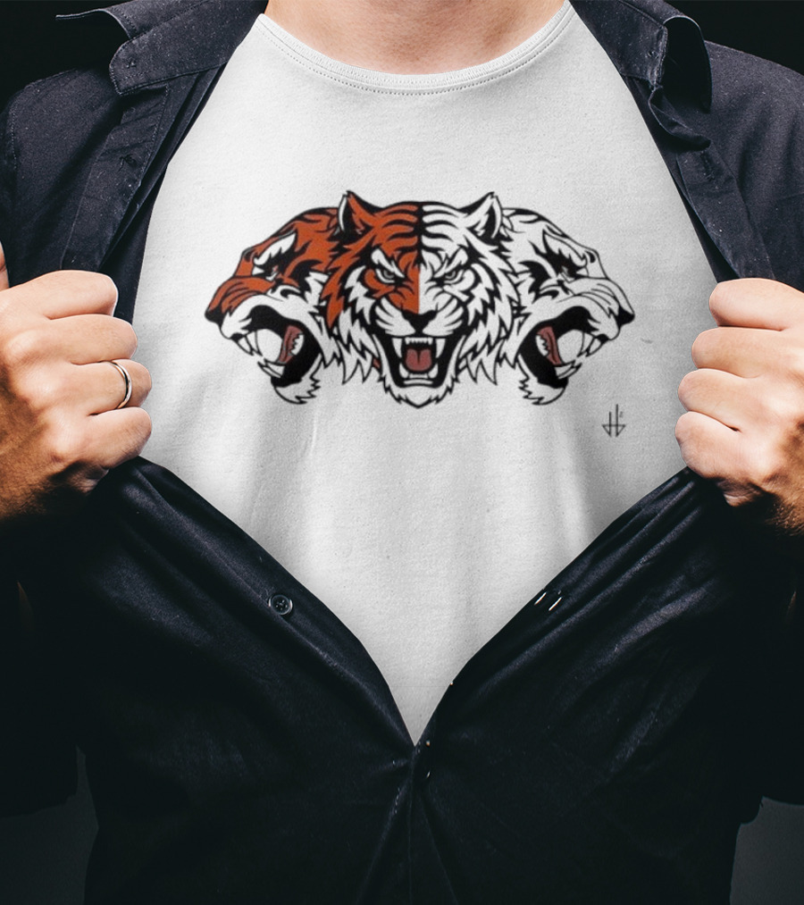 Three Headed Tiger Big Cat Fierce Roaring Trio T-Shirt