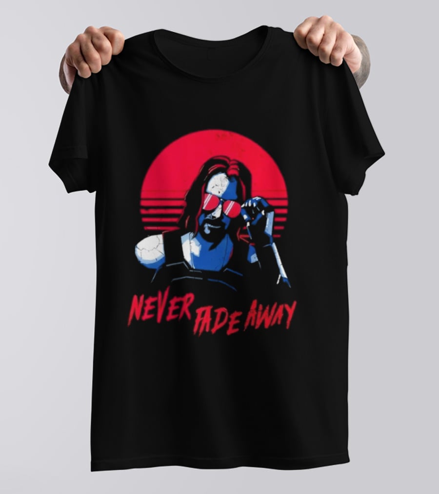 Johnny Silverhand Never Fade Away Retro Red Sun Glasses T-Shirt