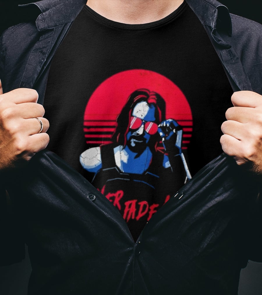 Johnny Silverhand Never Fade Away Retro Red Sun Glasses T-Shirt