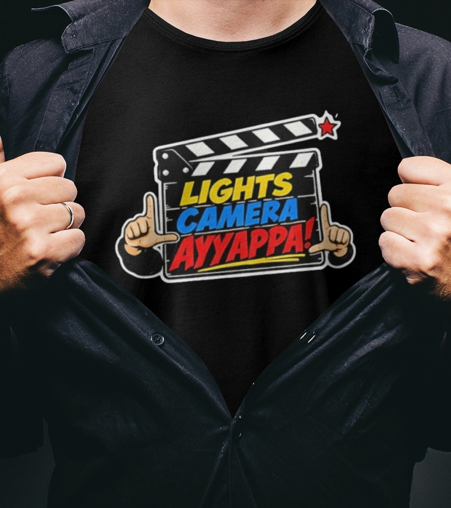 Lights Camera Ayyappa Clapperboard Theme With Film T-Shirt