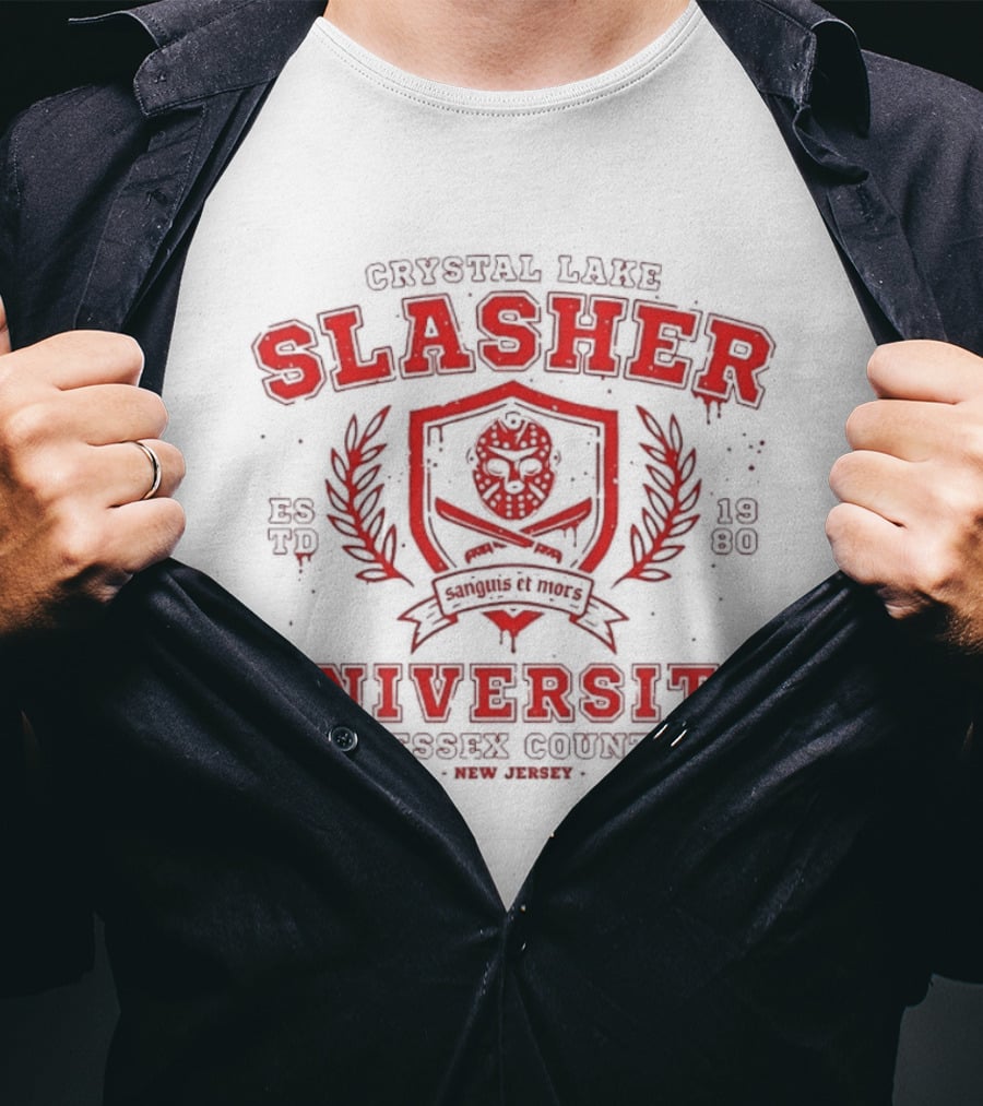 Crystal Lake Slasher University Estd 1980 Wessex County New Jersey Crest T-Shirt
