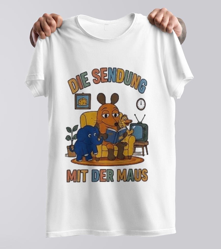 Die Sendung Mit Der Maus Cartoon Maus Ente Elefant Lesen Sitzung Wohnzimmeruhr T-Shirt