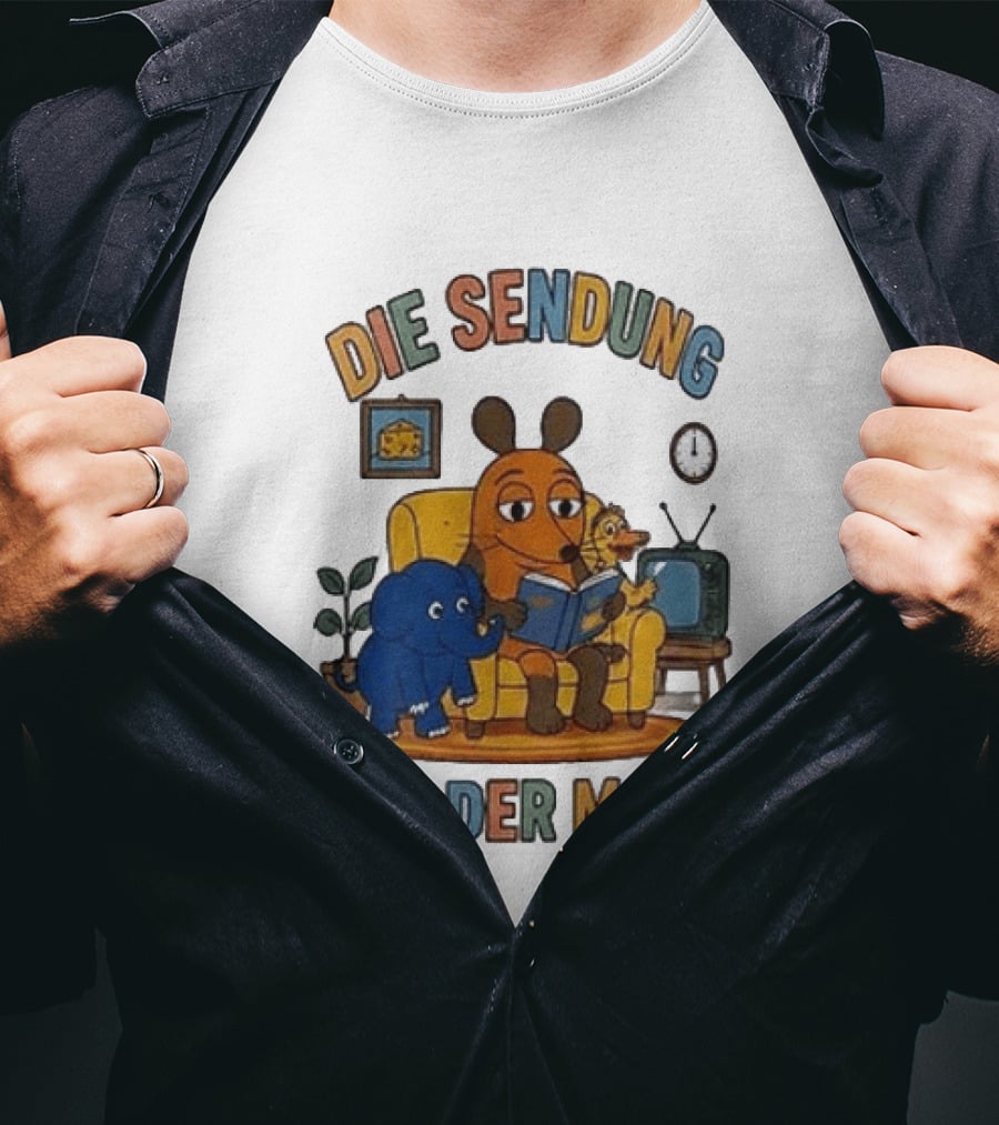 Die Sendung Mit Der Maus Cartoon Maus Ente Elefant Lesen Sitzung Wohnzimmeruhr T-Shirt