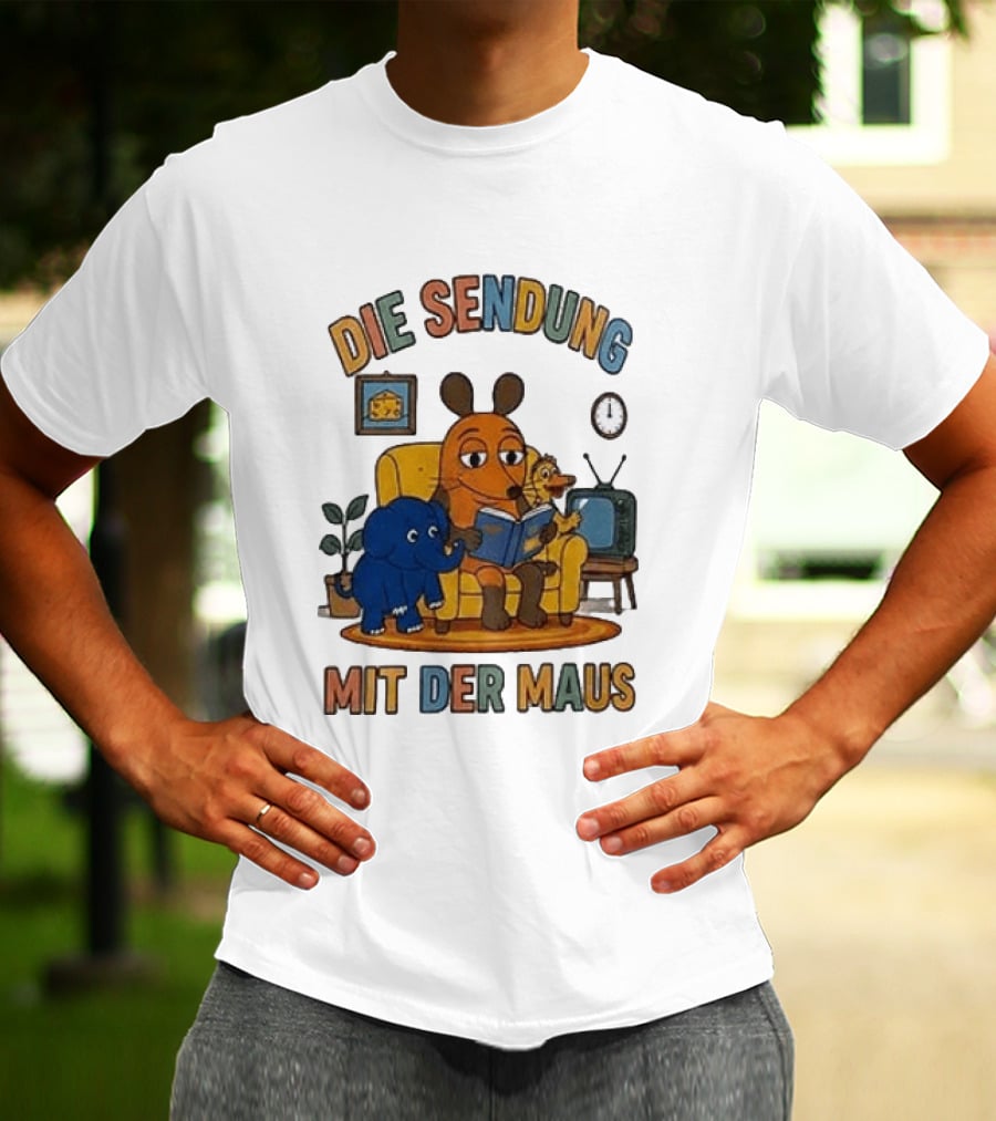Die Sendung Mit Der Maus Cartoon Maus Ente Elefant Lesen Sitzung Wohnzimmeruhr T-Shirt