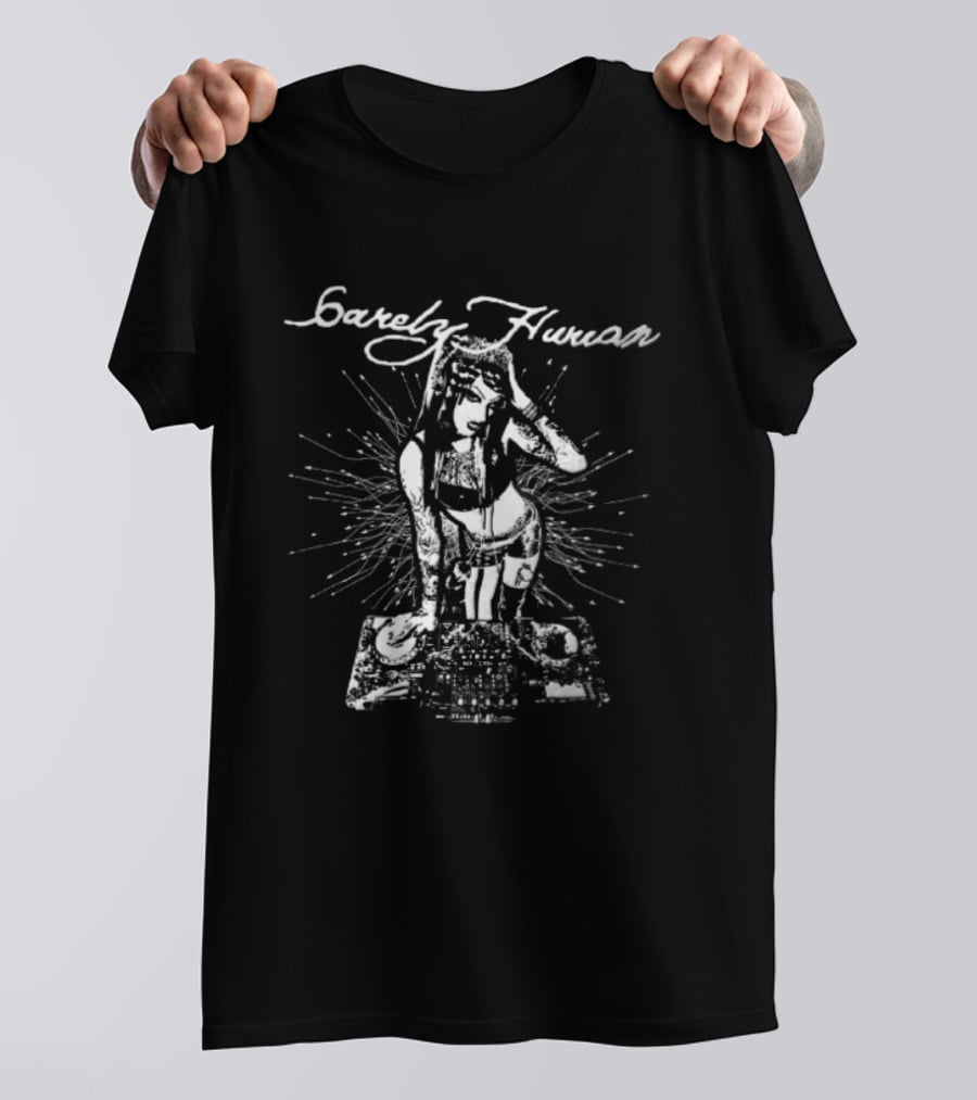 Barely Human Tattooed DJ Turntables Stencil T-Shirt