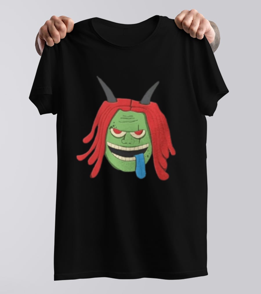 Trippie Redd Cartoon Green Devil Horns Red Hair Blue Tongue T-Shirt