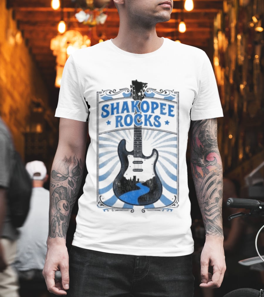 Shakopee Rocks Guitar Minnesota Rock And Roll Stripes T-Shirt