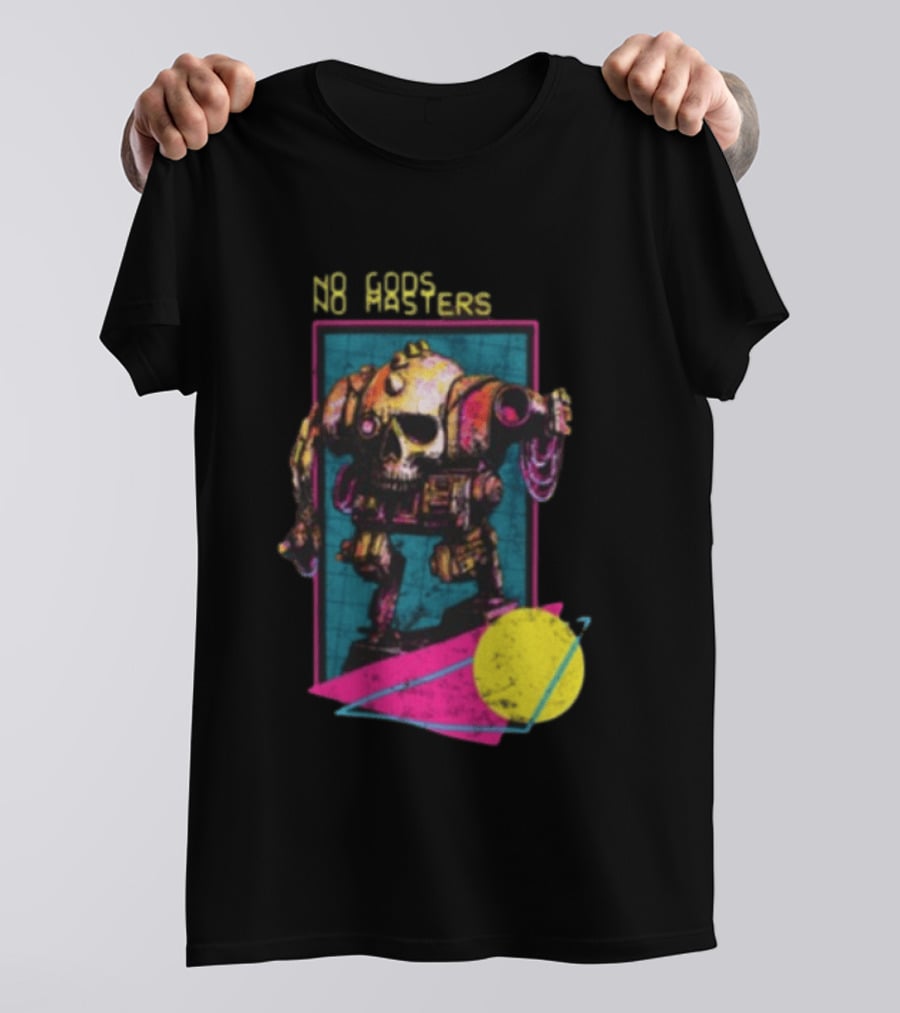 Black Magic Creative Store BMC No Gods No Masters Skull Robot T-Shirt