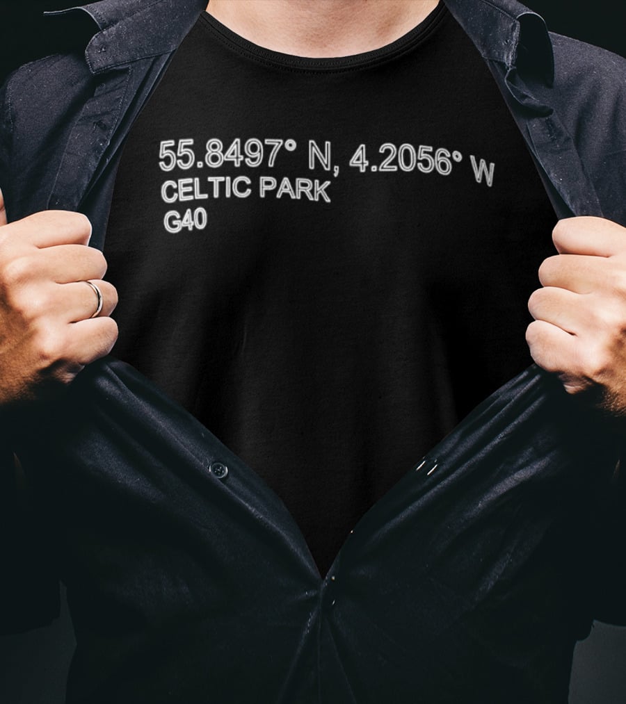Celtic Park Coordinates 55.8497° N 4.2056° W G40 Glasgow Football Stadium T-Shirt