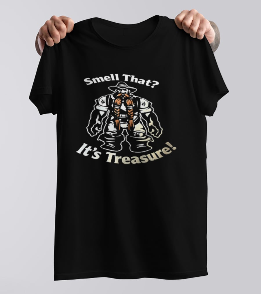 Smell That It's Treasure Cartoon Dwarf Orange Braided Beard T-Shirt