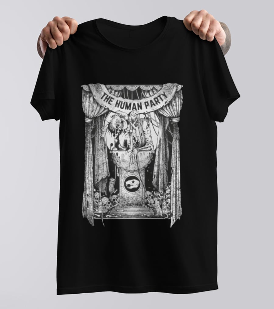The Human Party Macabre Skeleton Dark Gothic Stage Curtain Scene T-Shirt