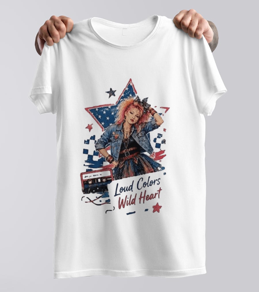 Cyndi Lauper Loud Colors Wild Heart Star Denim 80s Style Cassette T-Shirt