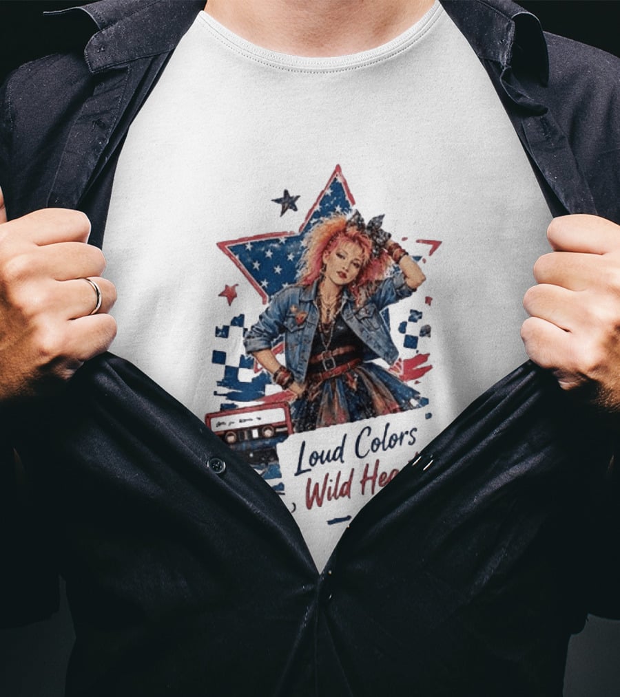 Cyndi Lauper Loud Colors Wild Heart Star Denim 80s Style Cassette T-Shirt