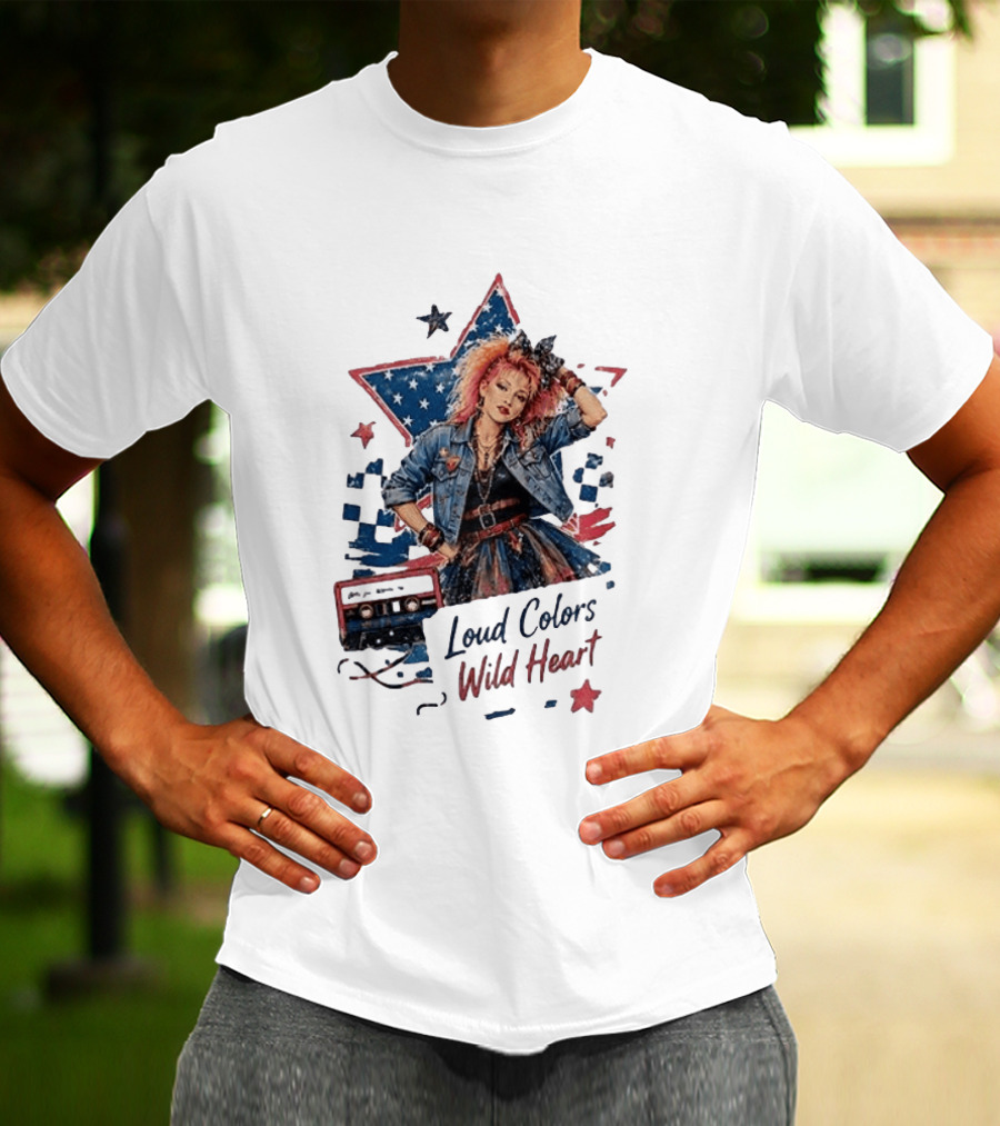 Cyndi Lauper Loud Colors Wild Heart Star Denim 80s Style Cassette T-Shirt