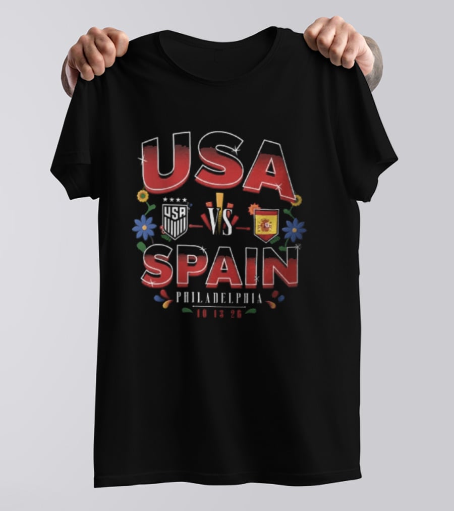 USA VS Spain Philadelphia October 18 2026 Floral Border T-Shirt