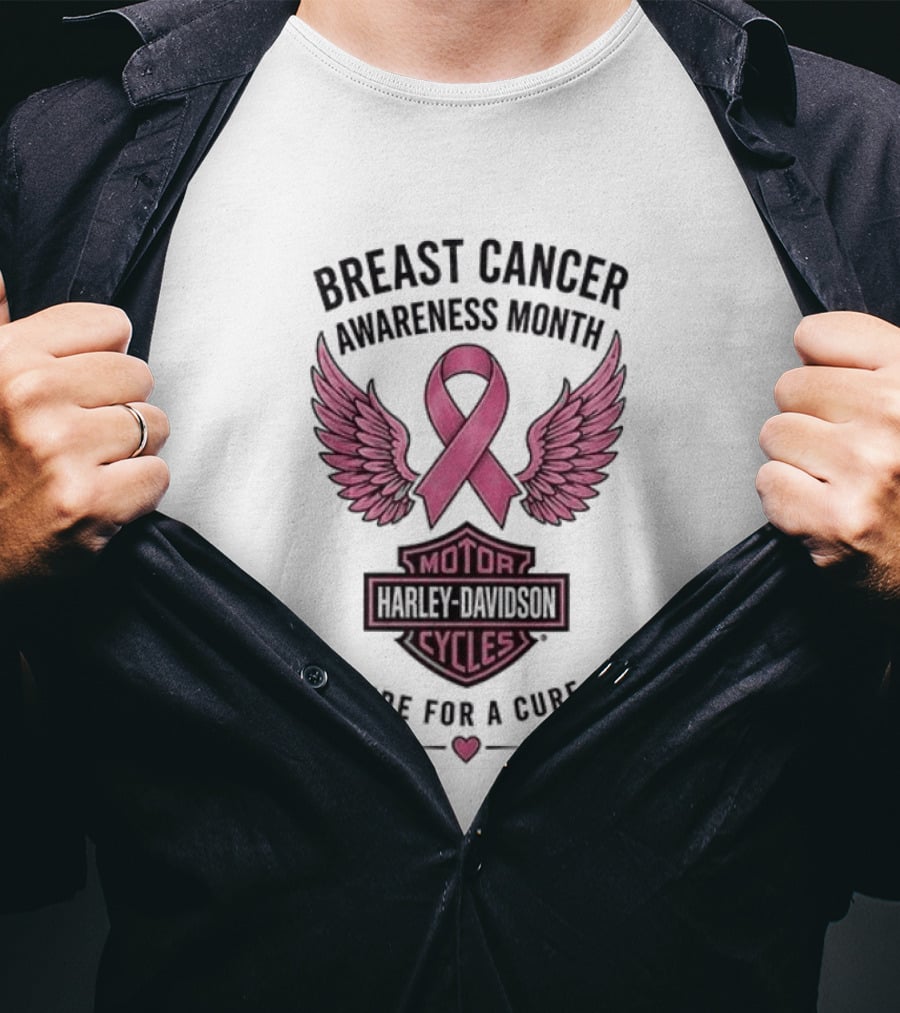 Breast Cancer Awareness Month Harley Davidson Motor Cycles Pink Ribbon Ride For A Cure T-Shirt