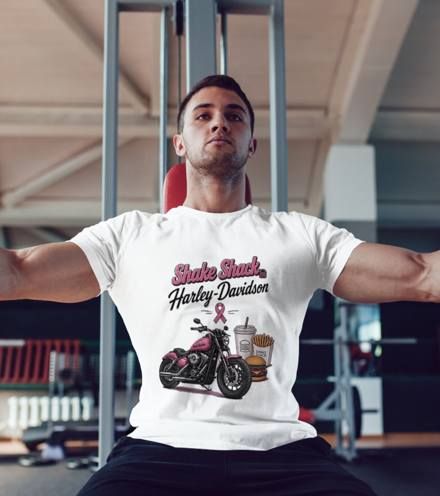 Shake Shack Harley Davidson Pink Ribbon Burger Fries Breast Cancer Awareness Month T-Shirt