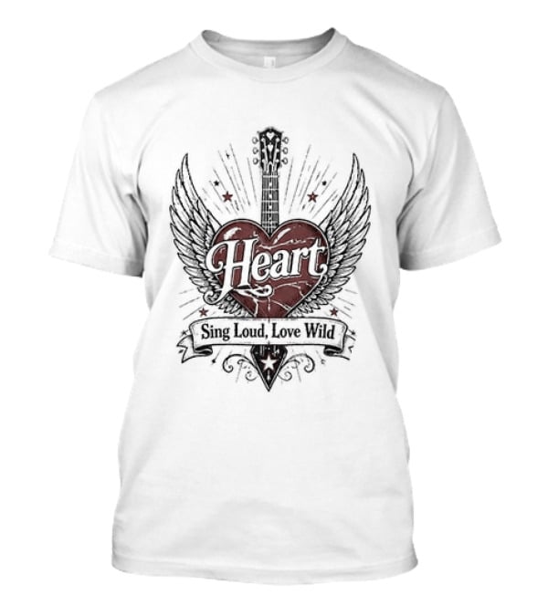 Heart Sing Loud Love Wild Wings Guitar T-Shirt