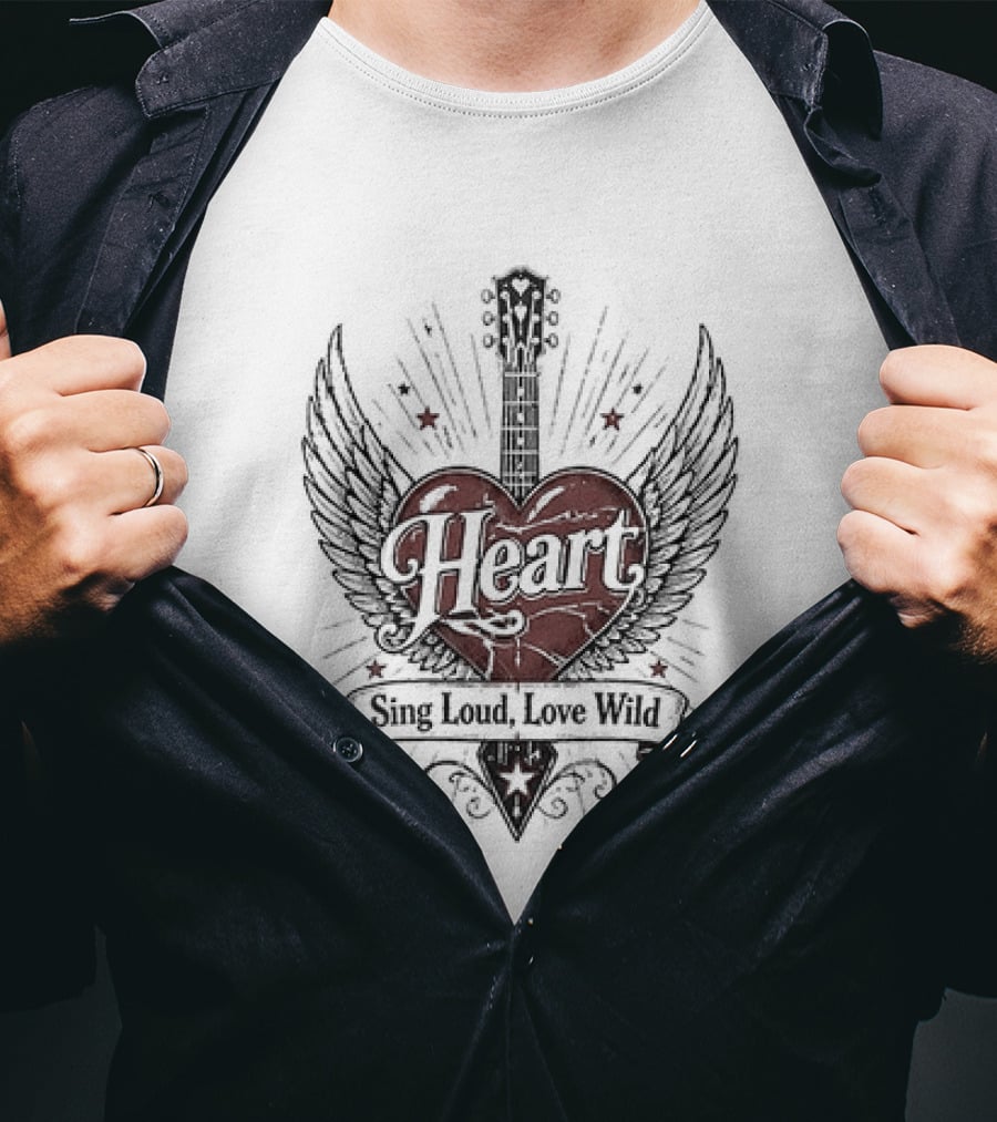 Heart Sing Loud Love Wild Wings Guitar T-Shirt