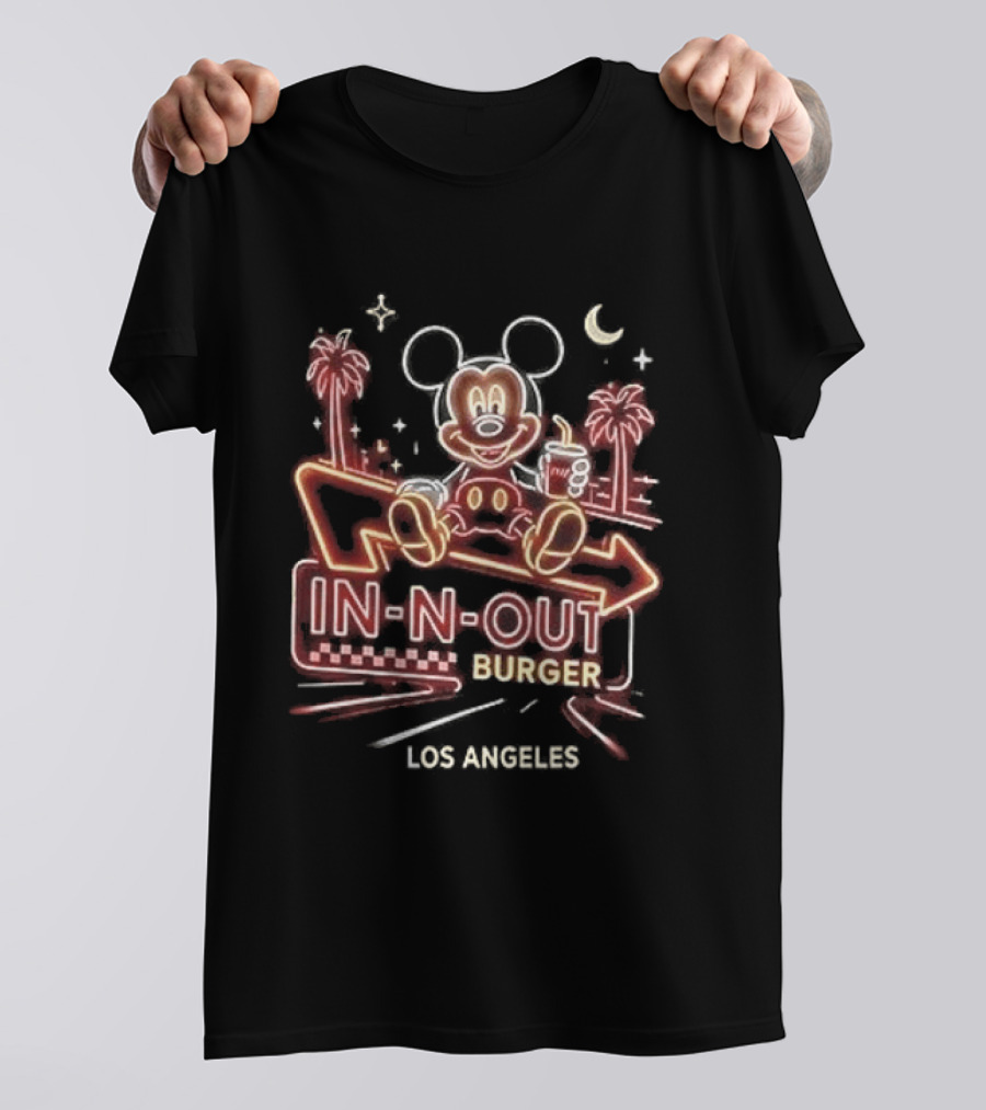 Mickey Mouse In N Out Burger Neon Los Angeles Palm Trees T-Shirt