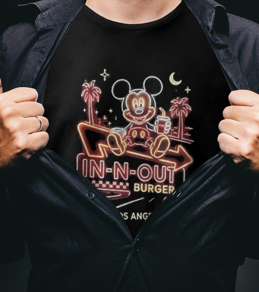 Mickey Mouse In N Out Burger Neon Los Angeles Palm Trees T-Shirt