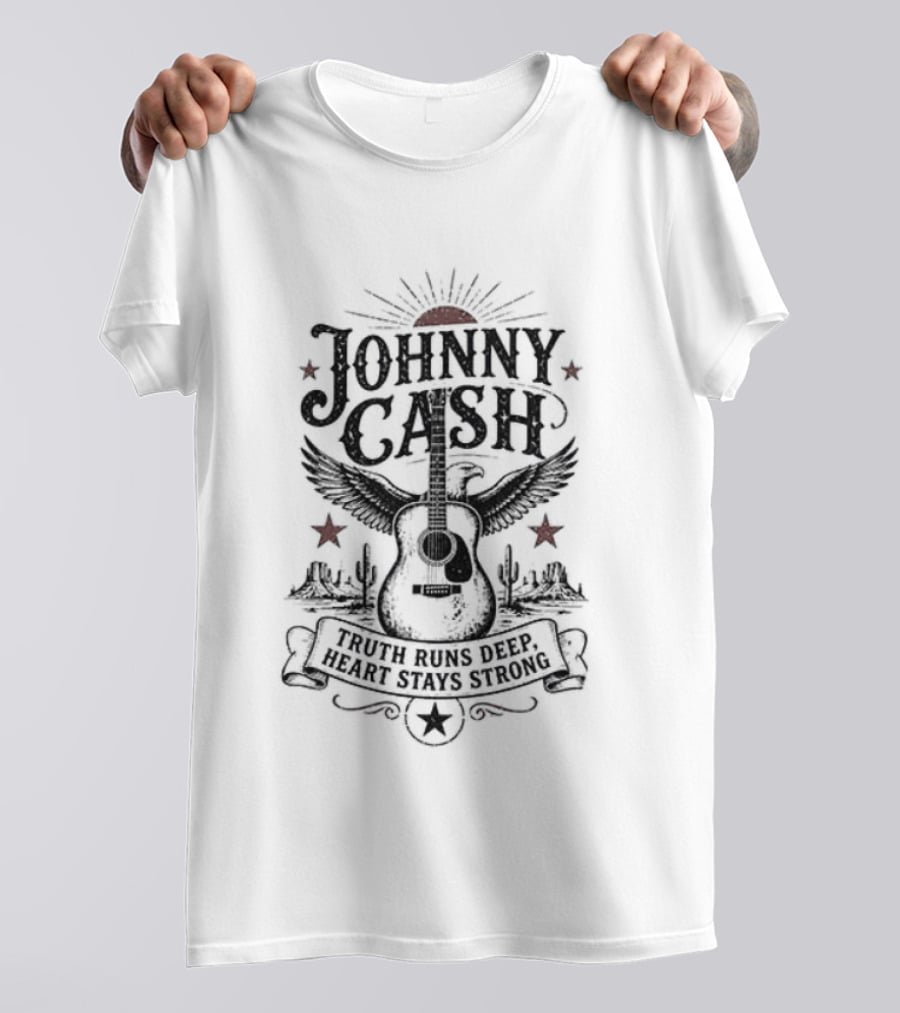Johnny Cash Truth Runs Deep Heart Stays Strong Guitar Eagle Stars Western T-Shirt