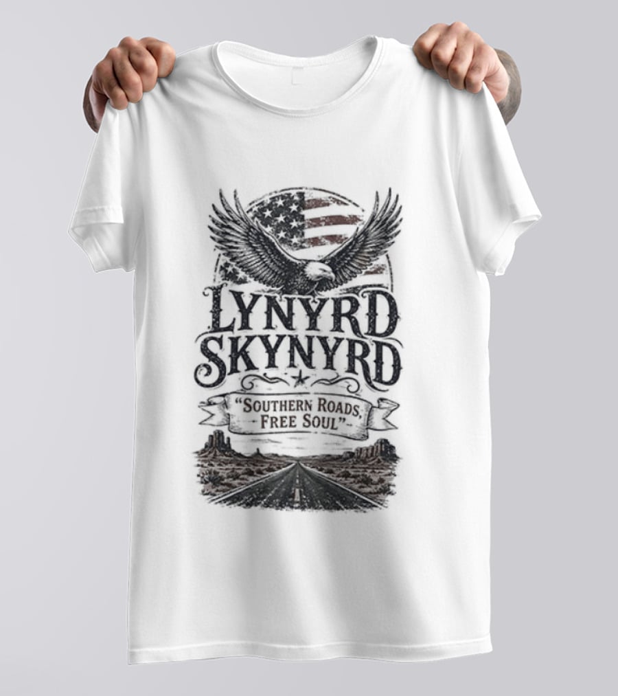 Lynyrd Skynyrd Southern Roads Free Soul American Flag Eagle T-Shirt