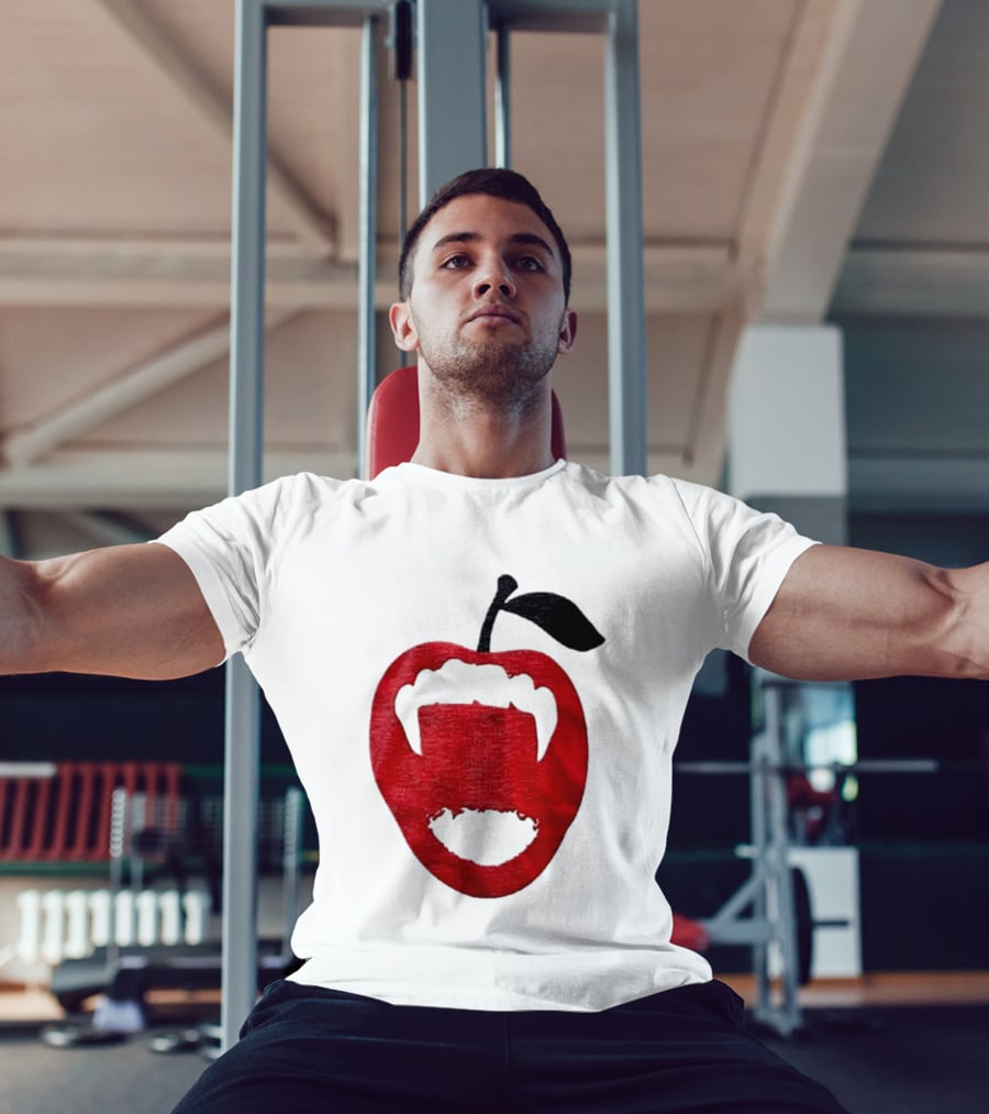 Red Apple Vampire Fangs Halloween Cutout T-Shirt