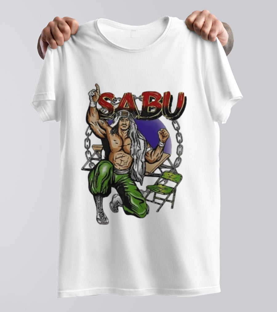 Sabu ECW Wrestling Terry Brunk Character Illustration With Chairs And Chains T-Shirt