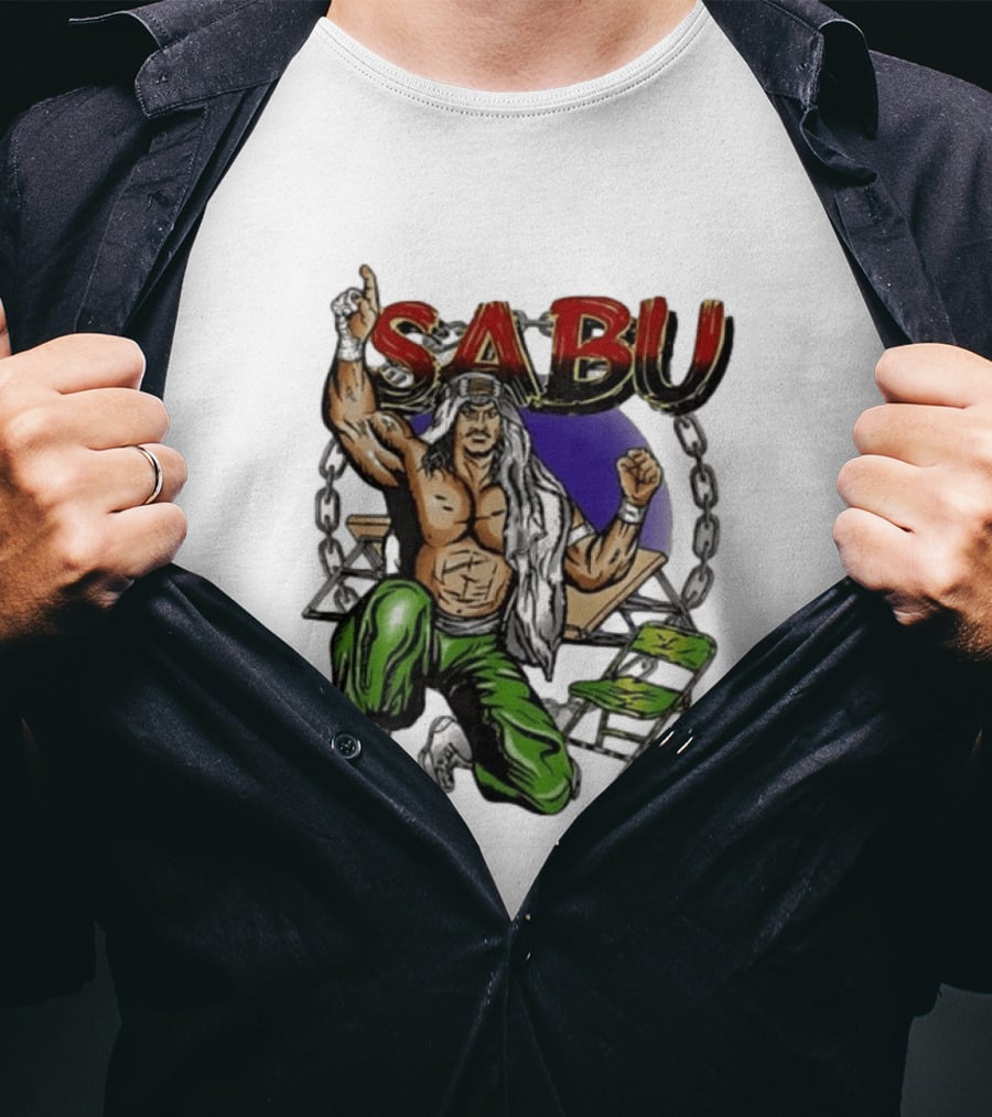 Sabu ECW Wrestling Terry Brunk Character Illustration With Chairs And Chains T-Shirt