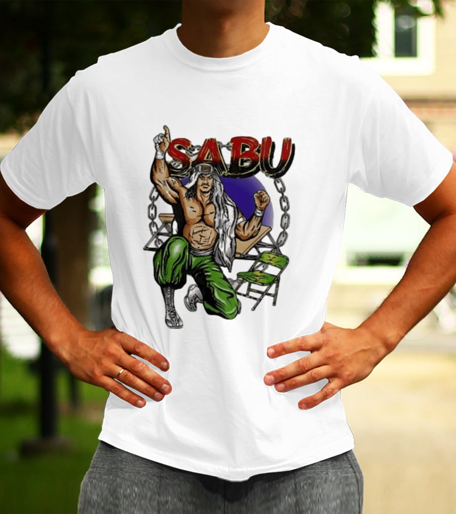 Sabu ECW Wrestling Terry Brunk Character Illustration With Chairs And Chains T-Shirt