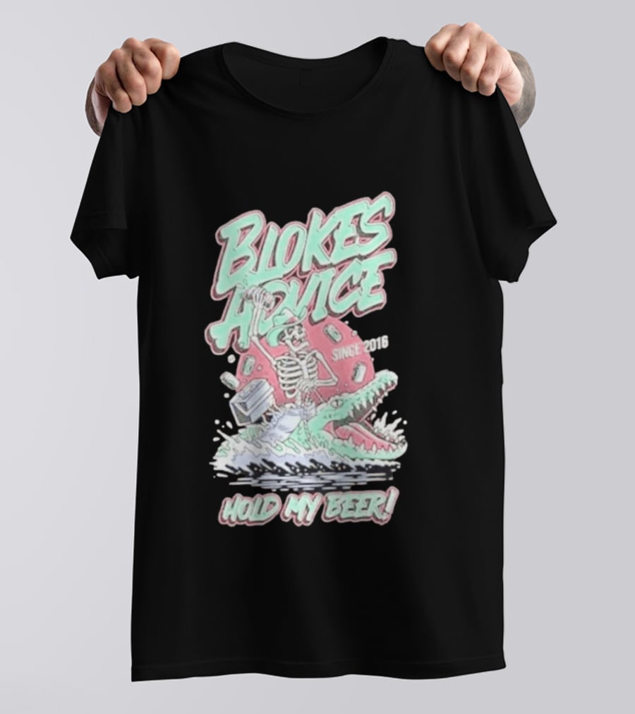 Blokes Advice Since 2016 Hold My Beer Skeleton Riding Alligator T-Shirt