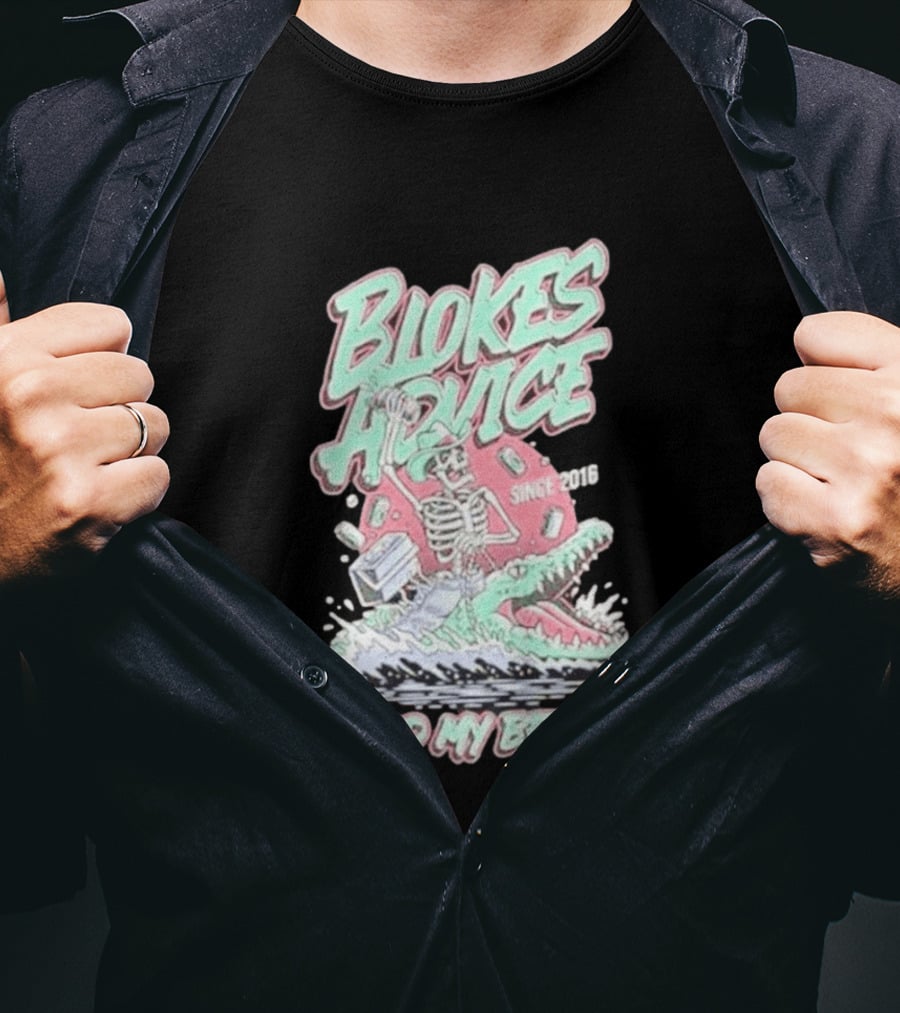 Blokes Advice Since 2016 Hold My Beer Skeleton Riding Alligator T-Shirt