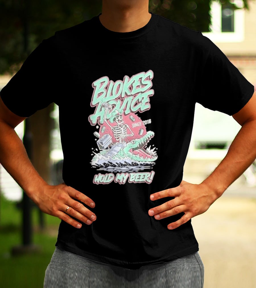 Blokes Advice Since 2016 Hold My Beer Skeleton Riding Alligator T-Shirt