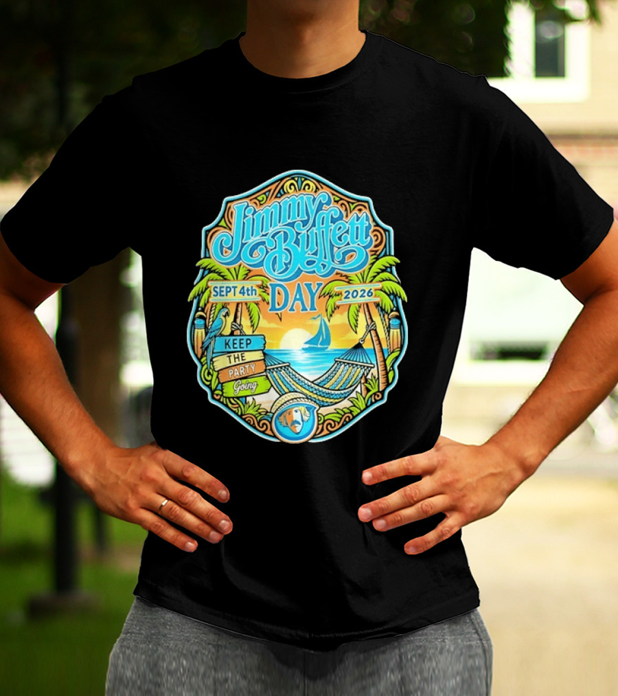 Jimmy Buffett Day Sept 4th 2026 Keep The Party Going Tropical Beach Hammock Scene T-Shirt